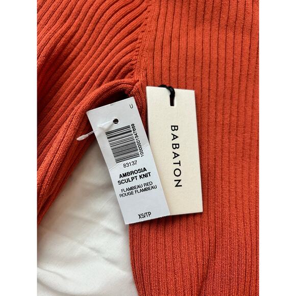 Aritzia Babaton | Orange Sculpt Knit Tie-Back Long-Sleeve Sweater | Sz XS - Picture 5 of 8